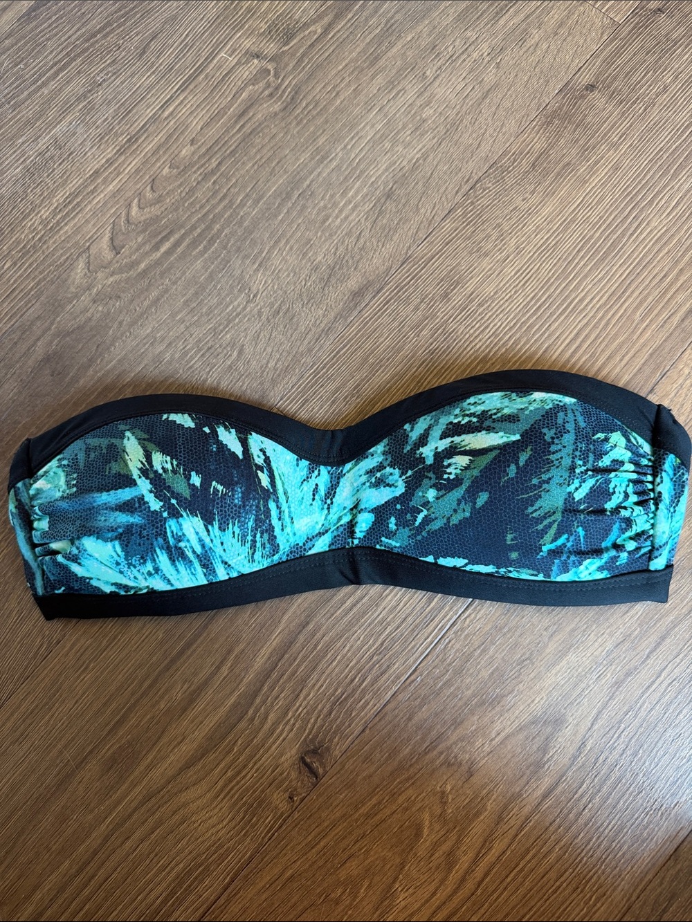 Athleta Molded Cup Bandeau Bikini Swim Top S Blue/Black Abstract Print Strapless